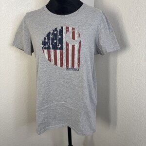 Carhartt Womens Gray T-Shirt With American Flag Graphic‎ Made In USA Size L